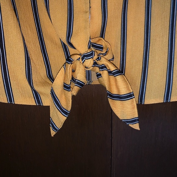 Mustard Stripped Tie Front Blouse - Picture 2 of 7
